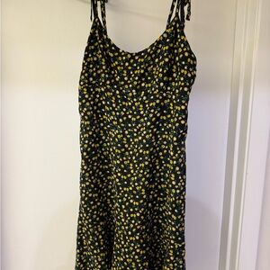 Wild Fable Black Midi Dress with Yellow Floral Pattern